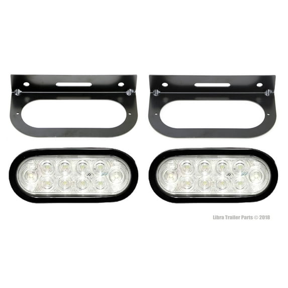 (2) Red/Clear 6" Oval LED Trailer Stop/Turn/Tail Light w/Steel Mounting Brackets
