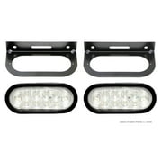 2 Red/Clear 6" Oval LED Trailer Stop/Turn/Tail Light w/Steel Mounting Brackets