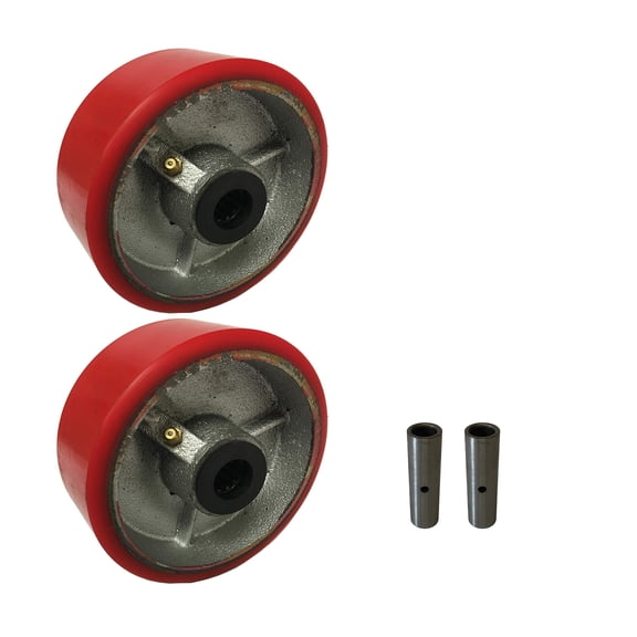 2 Red Polyurethane on Cast Iron 8" Wheel Set with with Bearing & Bushing