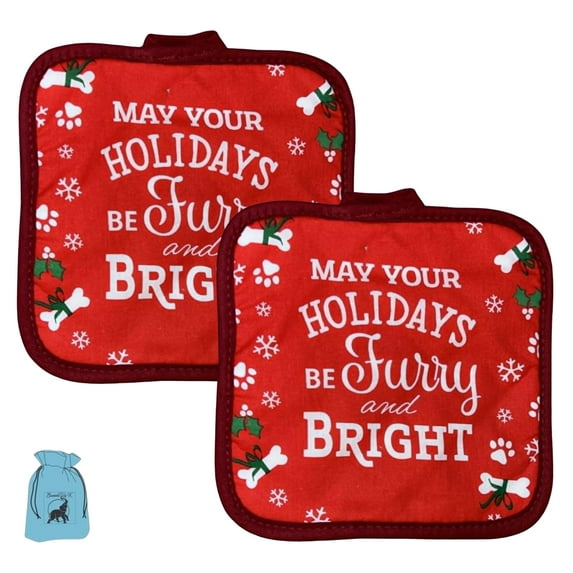 (2) Red Printed Christmas Holiday Decorative Oven Mitts for Home Kitchen Dining Baking Pot Holders BBQ Grilling Microwave Cooking Heat Resistant Potholders Table Linen Decoration Gift Set Supplies