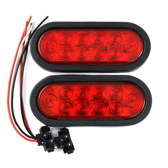 PPI (2) Red Trailer RE32&nbsp;Truck LED Sealed RED 6" Oval Stop/Turn/Tail Light Marine Waterproof Including 3-pin water tight plug DOT SAE with wires and Grommet