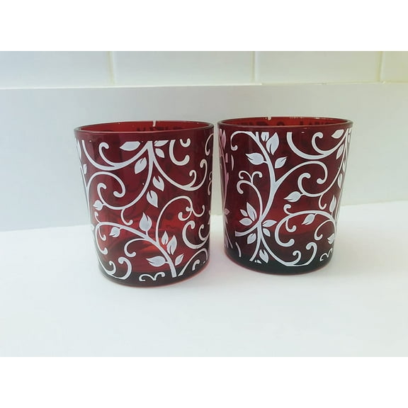 2 Red White Vine Design 3 Candle Holders Decorative Home Accessory New