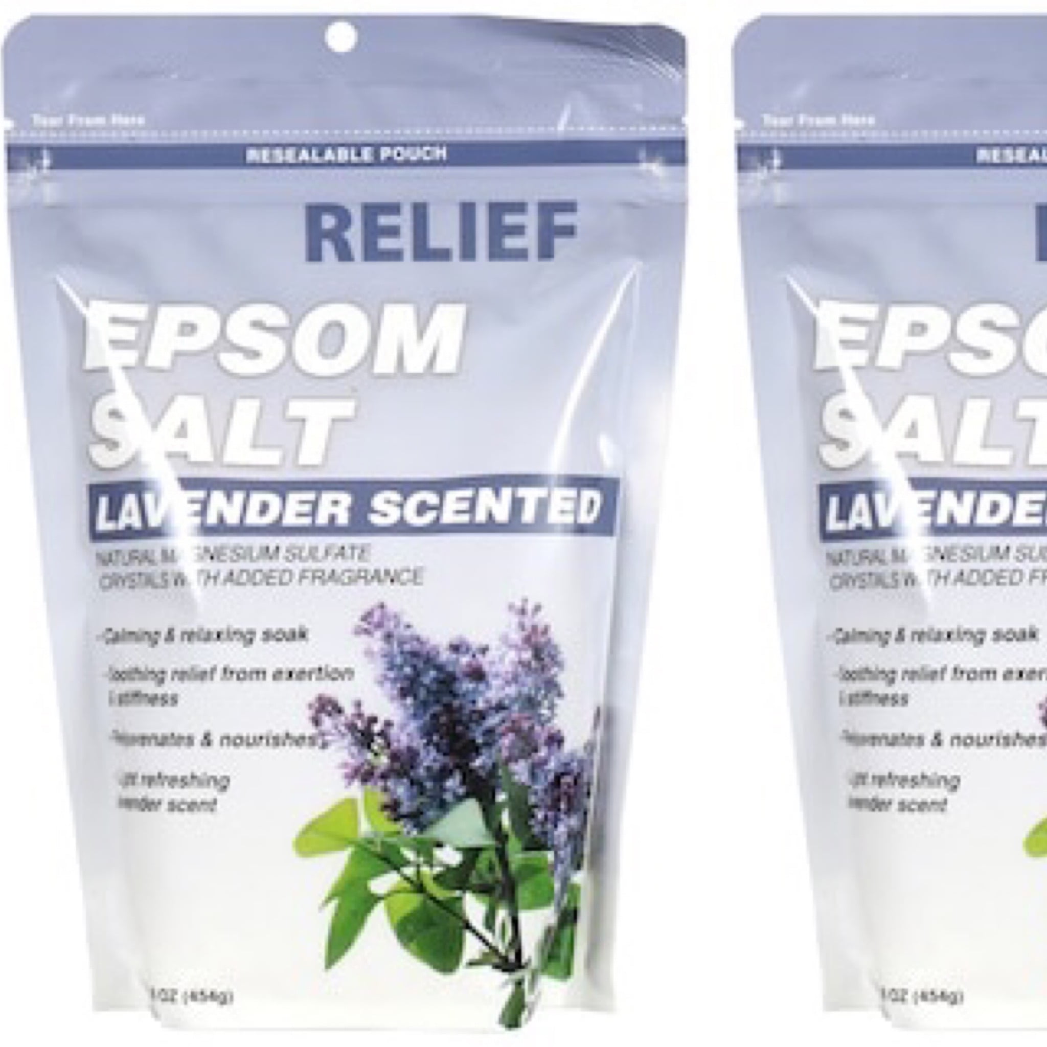 2 Relief Epsom Salt, Calming, Natural Magnesium Sulfate, Lavender Scented 16-oz. Per Pack