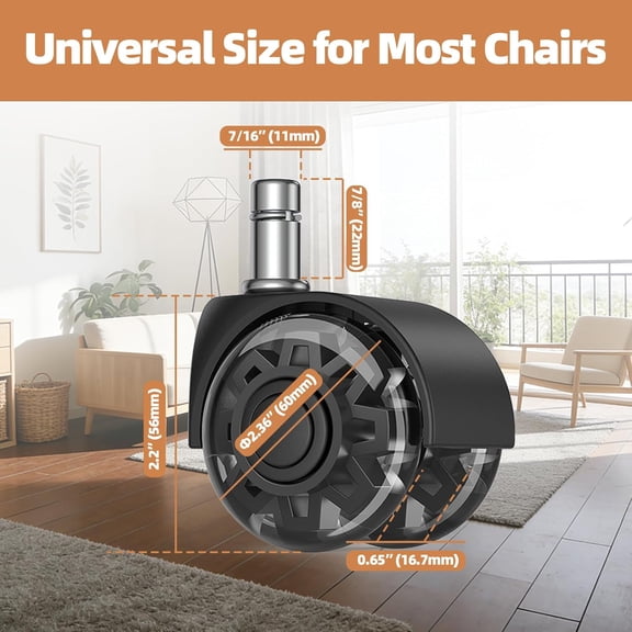 2" Replacement Wheels for Office Chair, Set of 10 Universal Size 11x22mm Roller Blade Wheels for Computer Gaming Chair, Carpet & Hardwood Floors, Quiet Heavy-Duty Smooth (Black)