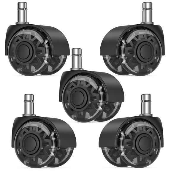 2" Replacement Wheels for Office Chair, Set of 5 Universal Size 11x22mm Roller Blade Computer Gaming Carpet & Hardwood Floors, Quiet Heavy-Duty Smooth (Black)