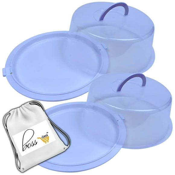(2) Plastic Cake Container w/Lid, 12x4.75 in. Clear Transparent Pies Round Pastry Carrier Dessert Home Kitchen Gift Food Organizer