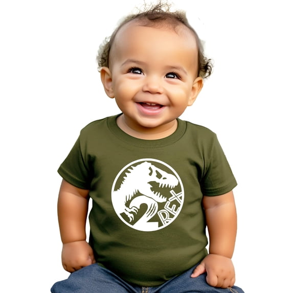 2 Rex 2nd Birthday Shirt for Boys & Girls T-Rex Dinosaur Party Tee for Toddler Military Green Shirt 3T