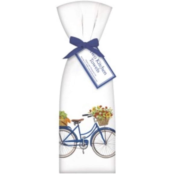 2 Ribbon Tied Flour Sack Kitchen Towels, Market Bike
