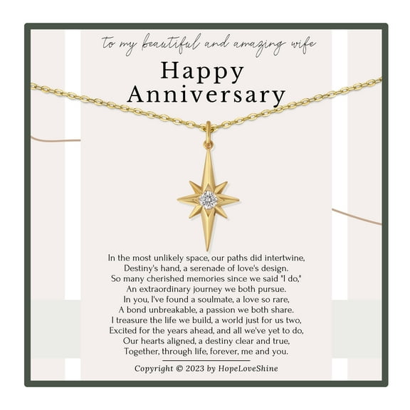 HOPE LOVE SHINE Wedding Anniversary Necklace – Sentimental Gift for Wife, Romantic Gold Jewelry for Her