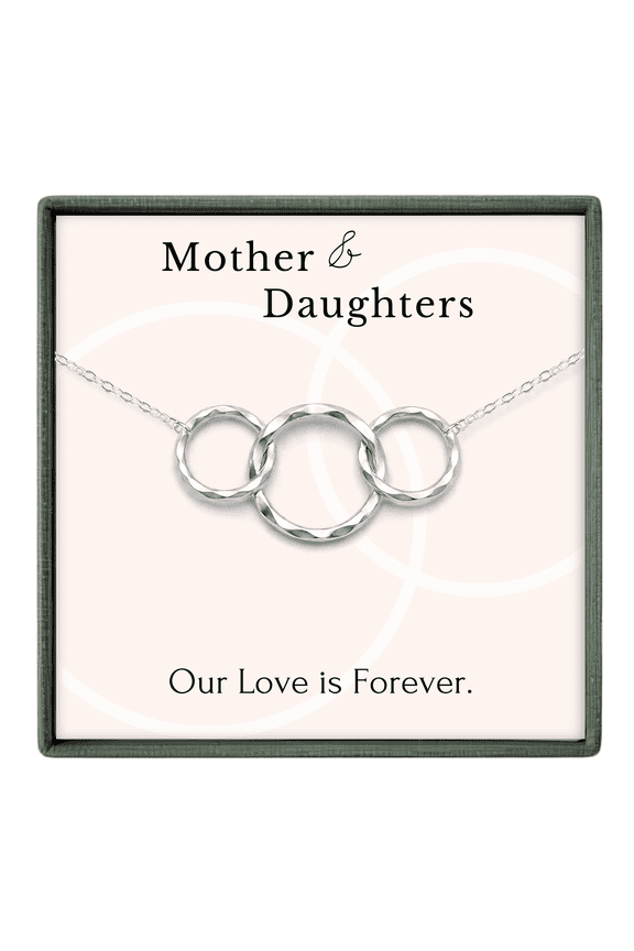 Mother and 2 Daughters Necklace – 3 Silver Interlocking Rings, Gift for Mom, Mother’s Day Jewelry