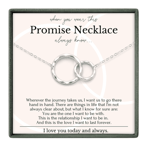 HOPE LOVE SHINE Promise Necklace for Girlfriend – 2 Ring Romantic Love Gift Sterling Silver