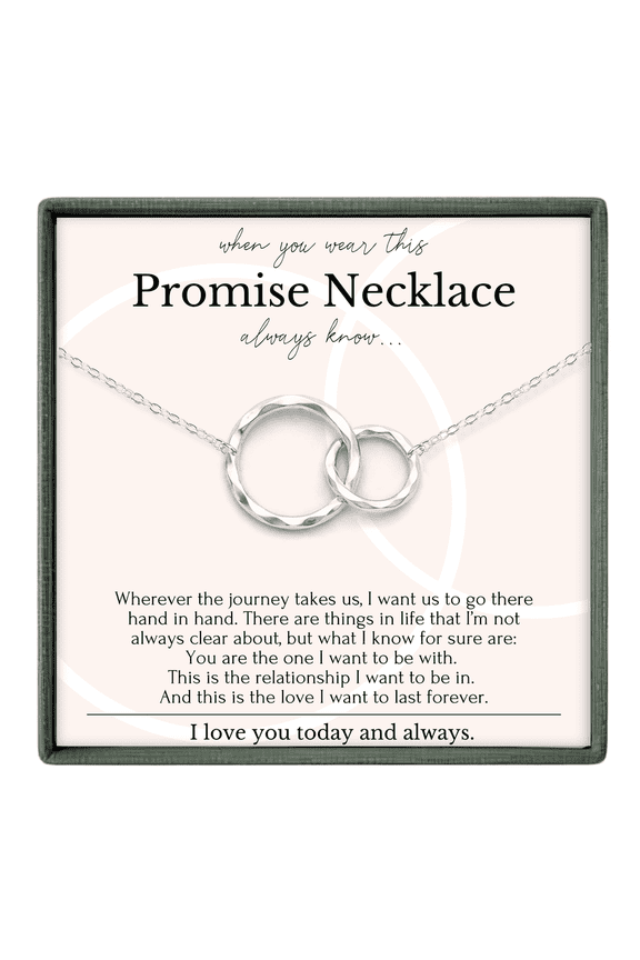 Promise Necklace for Girlfriend – 2 Ring Romantic Love Gift Sterling Silver