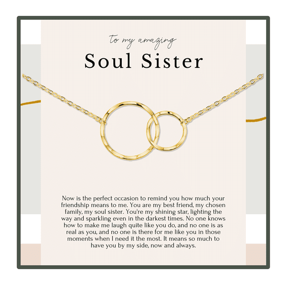 HOPE LOVE SHINE Soul Sister Necklace – 2 Interlocking Rings Gold Necklace Gift for Best Friend, Friendship Gift for Women