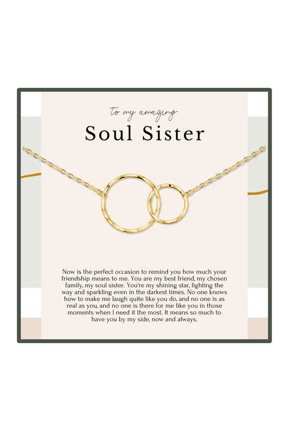 Soul Sister Necklace – 2 Interlocking Rings Gold Necklace Gift for Best Friend, Friendship Gift for Women
