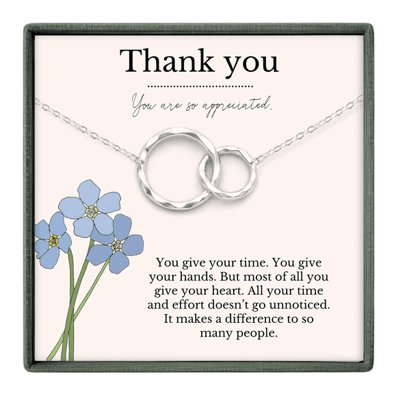 HOPE LOVE SHINE Thank You Necklace 2 Ring Sterling Silver – Appreciation Gift for Her, Volunteer, Teacher, Caregiver Jewelry