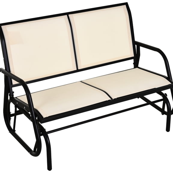 2 Rocking Seat , Patio Double Swing Glider. Beige Water- Sling Fabric, Quick-drying. Powder Coated Steel Frame, Supports 440 Lbs. Smooth Mechanism, Great For Front Yard. 47.25"l X 27.5"w 33.5"h.