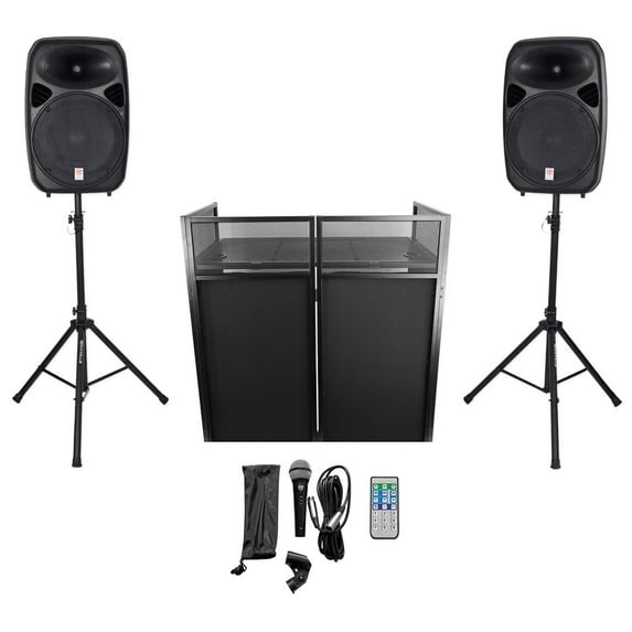 2 Rockville 15" Speakers+Stands w/Bluetooth+Booth For Backyard Party Movie Night