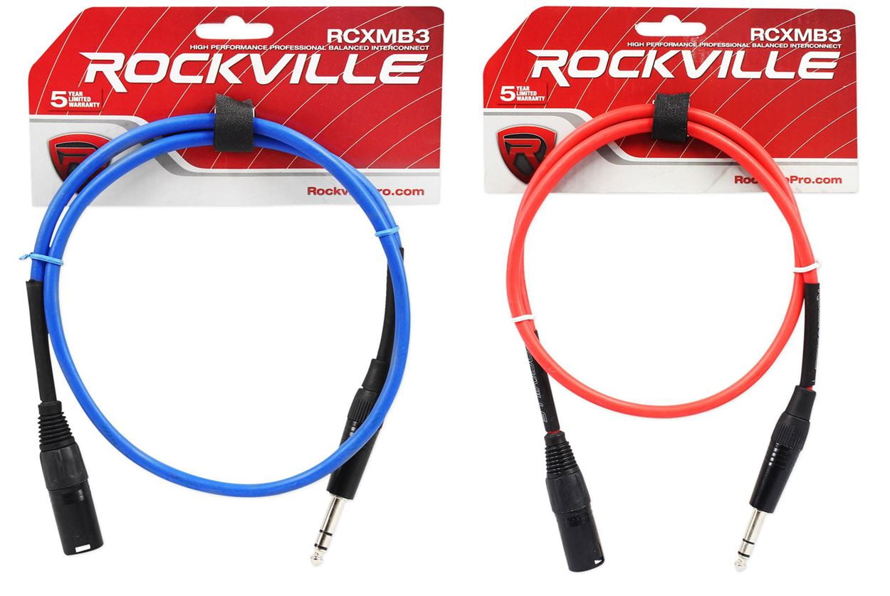 Rockville RCXMB6-B 6ft Male XLR To 1/4 Inch TRS Balanced Cable (2-Pack) - Black, REAN Connectors-844962