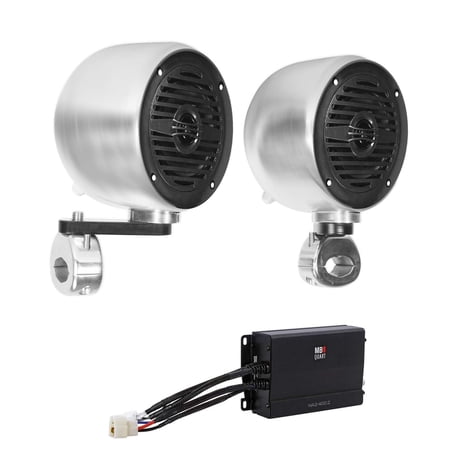 2 Rockville 4" Chrome Rollbar RollCage Tower Speakers+Amplifier For ATV/UTV/Cart