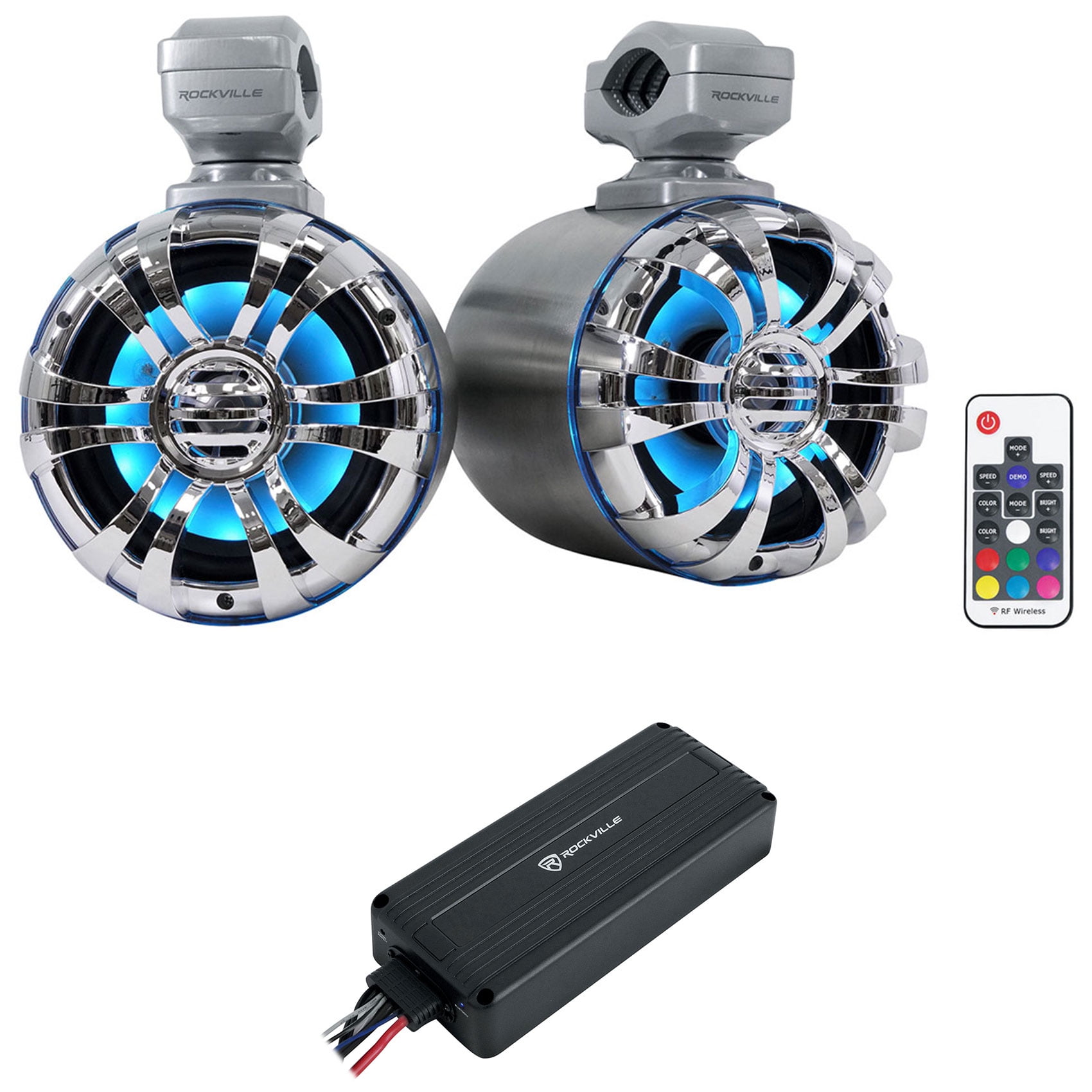 (2) Rockville 5.25" LED Metal Tower Speakers+Bluetooth Amplifier For