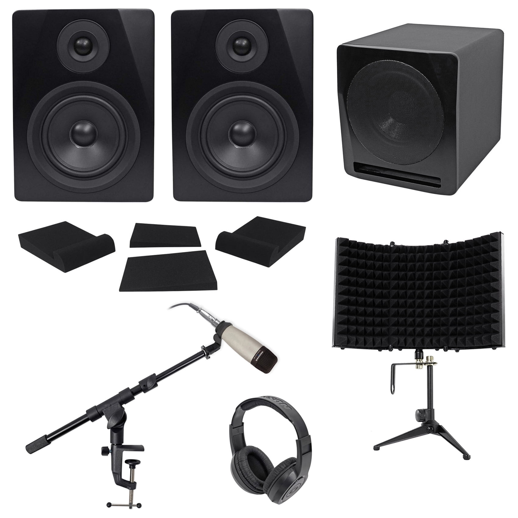 (2) Rockville 5.25 inch Active Studio Monitors+ Sub+Mic+Headphones ...