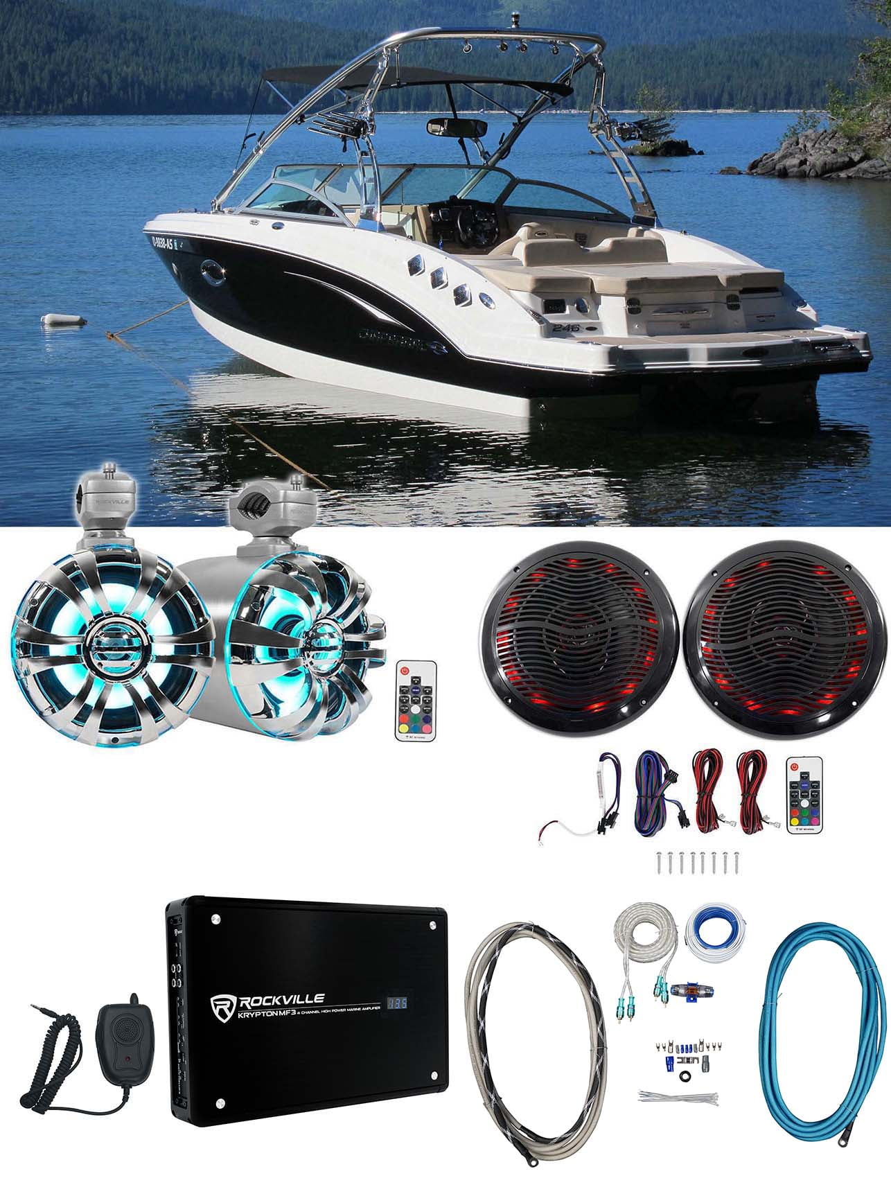 2) Rockville 6.5" LED Swivel Marine Wakeboard+Coaxial Speakers