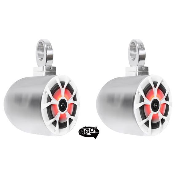 (2) Rockville 700w 6.5" LED 360 Degree Swivel Chrome Wakeboard Tower Speakers