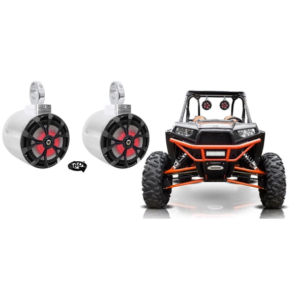 (2) Rockville 8" LED 360 Degree Swivel Chrome Tower Speakers For RZR/ATV/UTV