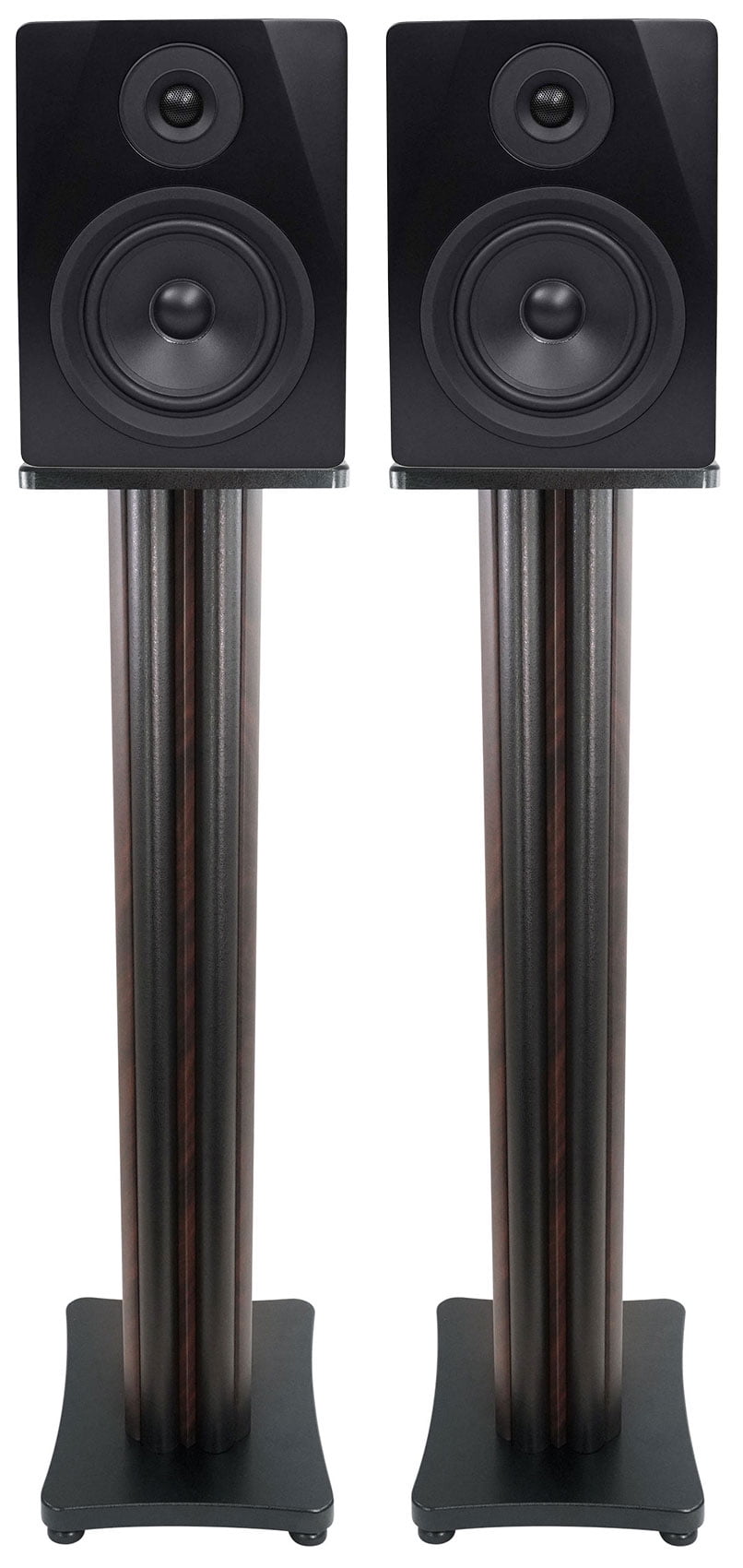 2 Rockville APM5B 5.25" USB Studio Monitor Speakers+36" Dark Wood Premium Stands