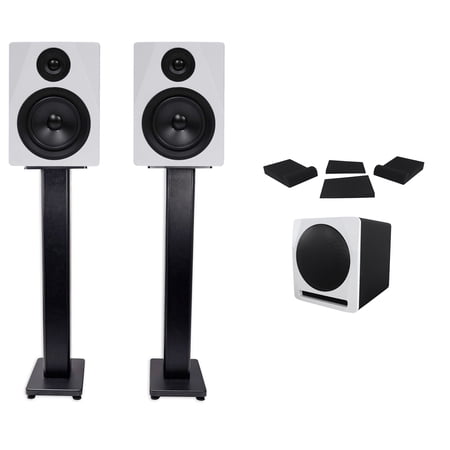 (2) Rockville APM5W 5.25" Powered Studio Monitors+Active Subwoofer+Stands+Pads