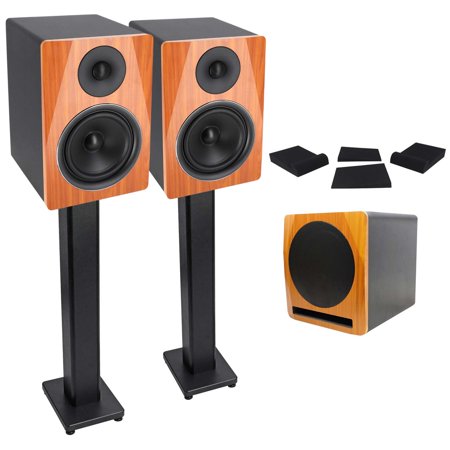 2 Rockville APM6C 6.5" Powered Studio Monitors+Active 10" Subwoofer+Stands+Pads