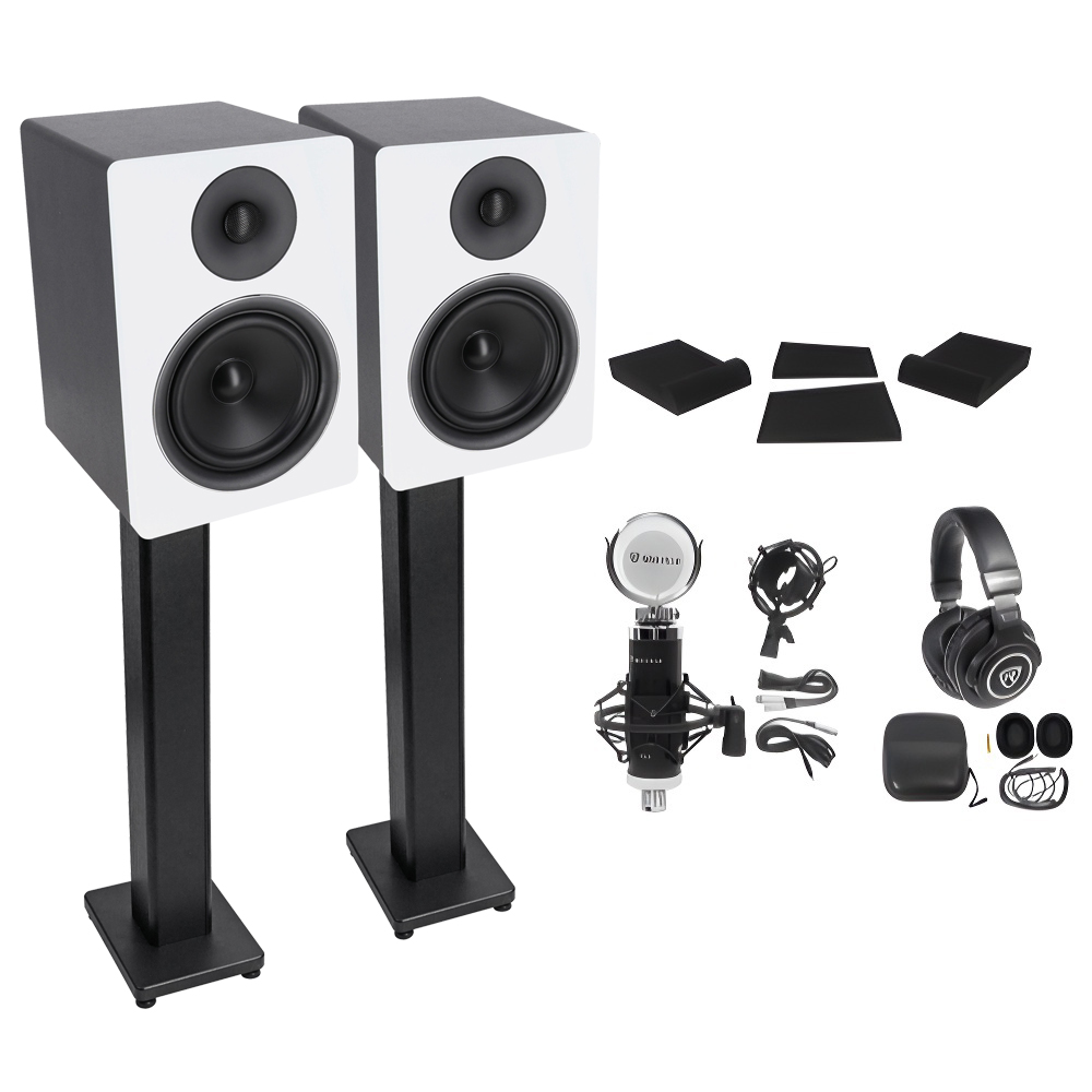 (2) Rockville APM6W 6.5" 350w Powered Studio Monitors+Stands+Pads+Headphones+Mic