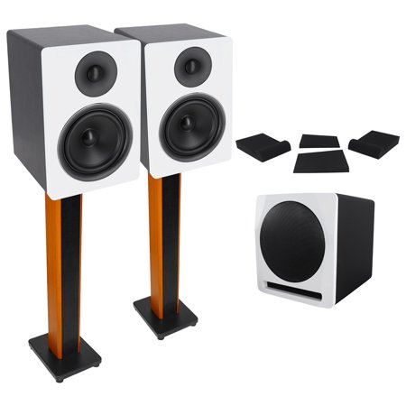 (2) Rockville APM6W 6.5" Studio Monitors+Active 10" Subwoofer+36" Stands+Pads