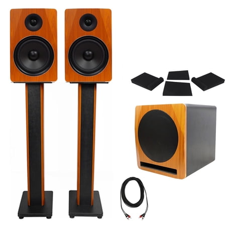 (2) Rockville APM8C 8" Studio Monitors+Active 10" Subwoofer+36" Stands+Pads