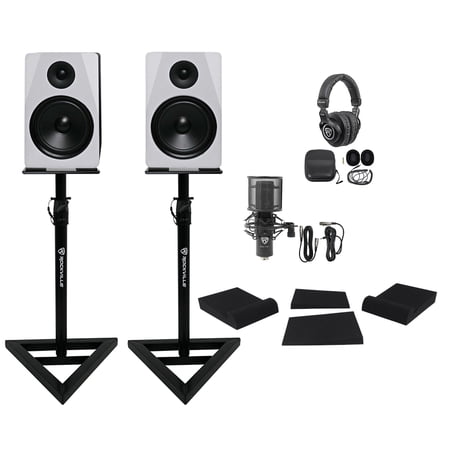 Rockville APM8W Bundle: 8 Inch Studio Monitors, RVSM1 Stands, RRS190S Pads, RCM PRO Mic, PRO-M50, Audio Kit Pro, 5-items