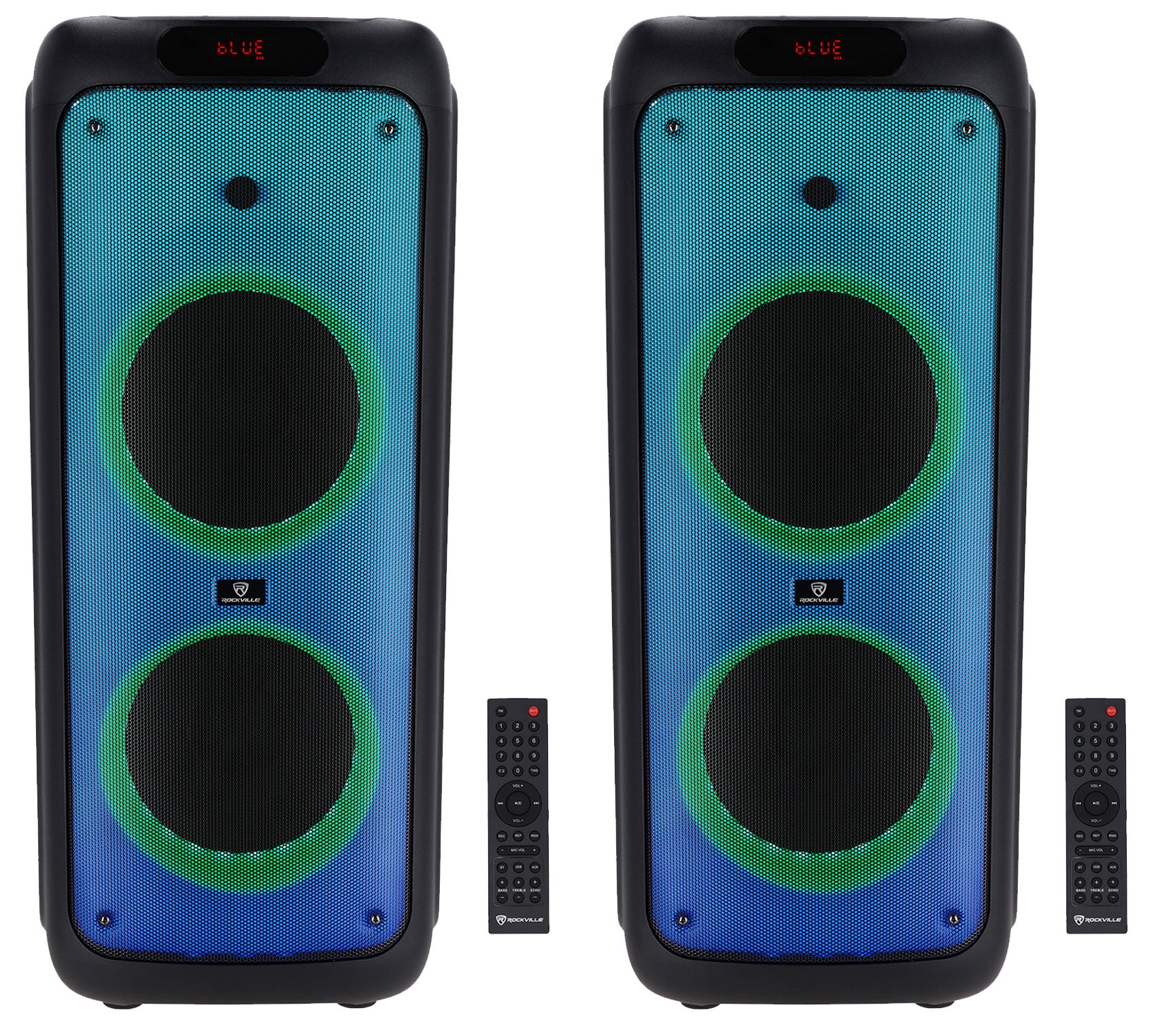 Rockville Rechargeable LED Bluetooth Speakers, Dual 10in