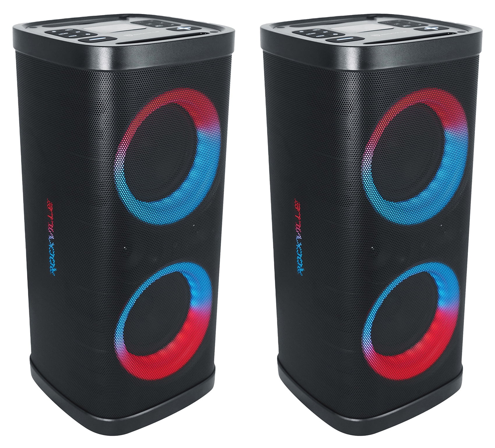 (2) Rockville BASS PARTY 65 V2 Rechargeable LED Wireless Link Bluetooth Speakers