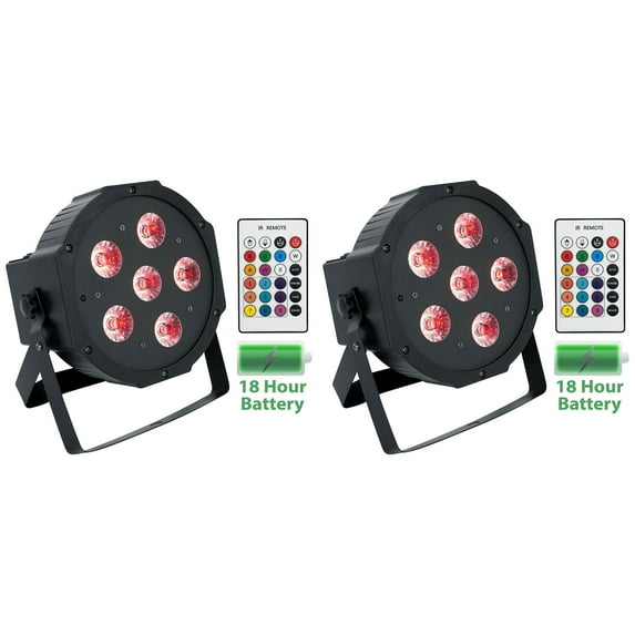 (2) Rockville BATTERY PAR 61 Rechargeable RGBWA+UV DMX DJ Wash Lights+Remotes