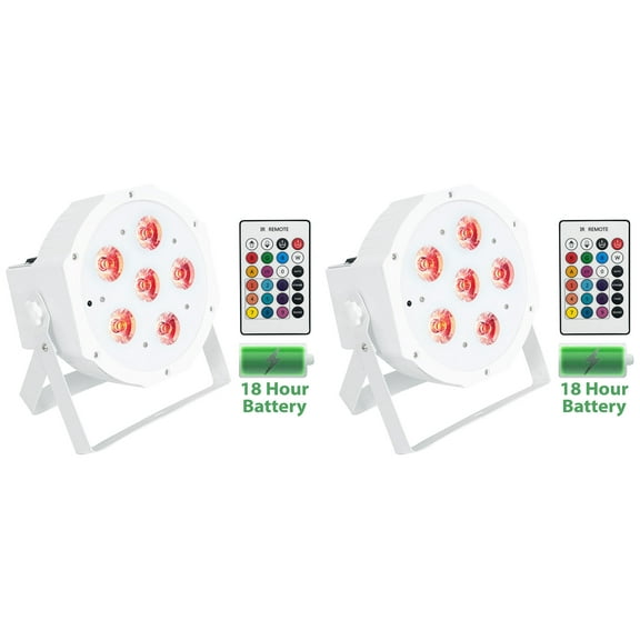 2) Rockville BATTERY PAR 61 White Rechargeable RGBWA+UV DMX DJ Up-Lights+Remotes