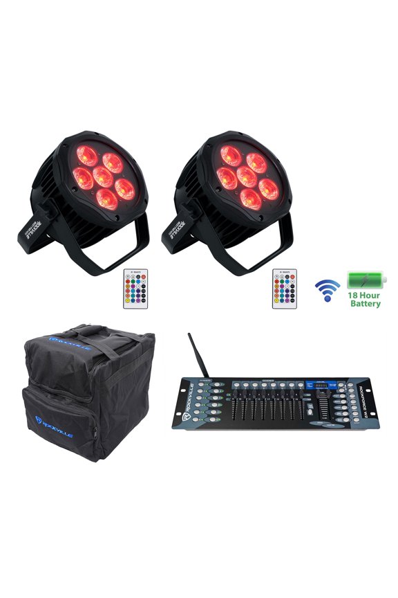 (2) Rockville BEST PAR H2O Water Resistant Lights+Bag+Wireless DMX Controller
