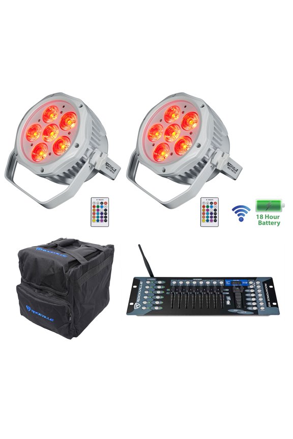 (2) Rockville BEST PAR H2O White Water Resistant Lights+Bag+Wireless DMX Control