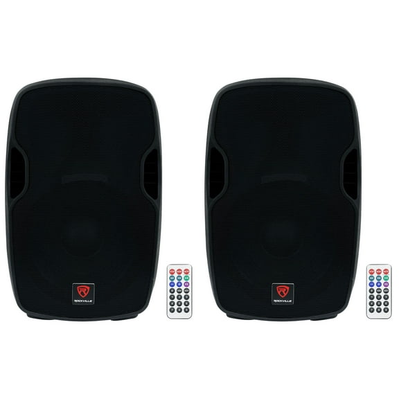 (2) Rockville BPA15 15" Professional Powered 800 Watt DJ PA Speakers w Bluetooth