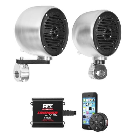 (2) Rockville Chrome 4" Tower Speakers+MTX Amp+Bluetooth For ATV/UTV/Cart