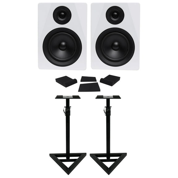 (2) Rockville DPM5W Dual Powered 5.25" 300w Active Studio Monitors+Stands+Pads