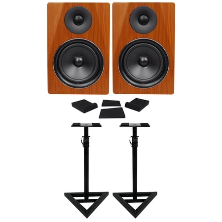 Rockville DPM6C Bundle: (2) 6.5 in 210-Watt Wood Powered Studio Monitor Speakers, RVSM1 Stands, RRS190S Foam Isolation Pads, 4-items