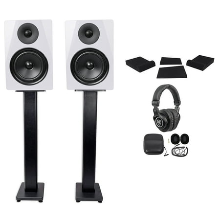 2) Rockville DPM6W 6.5" 420w Dual Powered Studio Monitors+Stands+Pads+Headphones