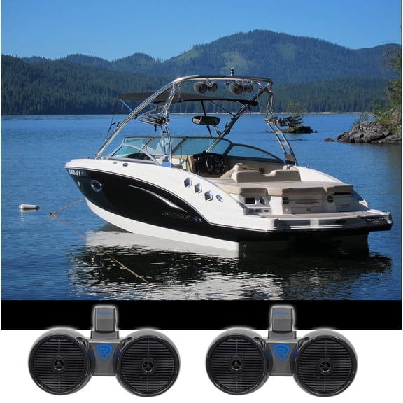 2) Rockville DWB65B Dual 6.5" Black 1200w Marine Wakeboard Tower Speaker Systems