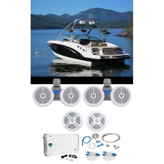 (2) Rockville Dual 6.5" Wakeboards+(2) 6.5" Speakers+6-Channel Amplifier+Amp Kit