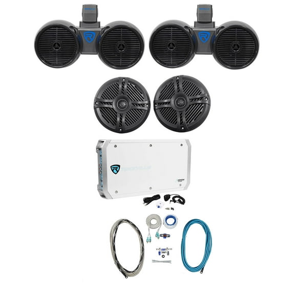 (2) Rockville Dual 6.5" Wakeboards+(2) 6.5" Speakers+6-Channel Amplifier+Amp Kit