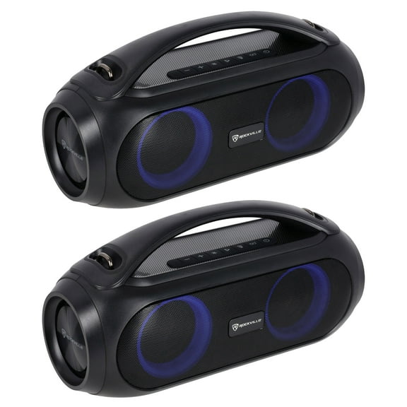 (2) Rockville GO PARTY MAX BASS Portable LED Bluetooth Speakers w/Wireless Link